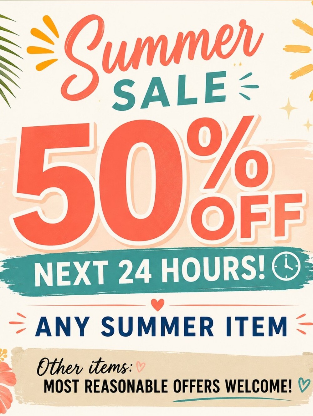SUMMER SALE--☀️  ☀️50% OFFNEXT 24 HOURS ANY SUMMER ITEM+  GREAT BOLO END BRANDS